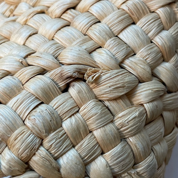 VINTAGE Ralph Lauren pastel plaid linen lined basket straw raffia tote bag - Picture 8 of 9